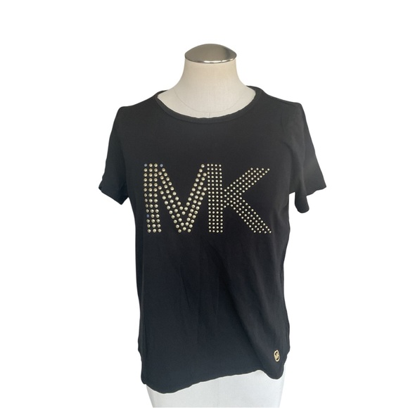 Michael Kors Tops - Michael Kors MK Studded Logo Black Short Sleeve Tee Womens M